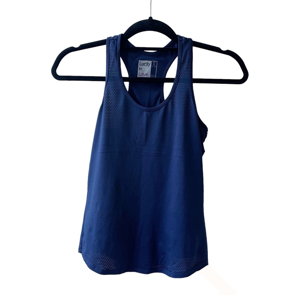 LUCKY IN LOVE Navy Athletic Tank Top Women’s S Breathable Fabric
